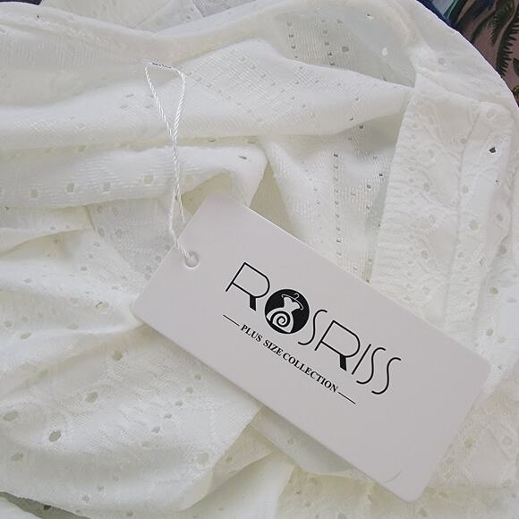 ROSRISS Tank-Top Sleeveless‎ Loose Fit Pleated Square Neck Eyelet NWT 2XL - Picture 2 of 7